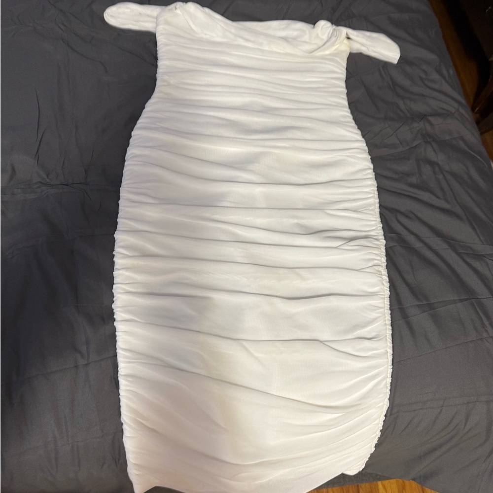 Elegant White Ruched Dress